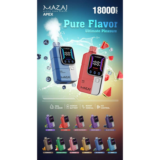 MAZAJ APEX سحبة سيجارة مزاج ابيكس 18000 شفطة 50 نيكوتين عدة