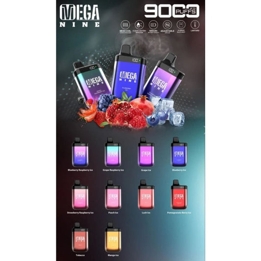 سحبة سيجارة ميقا ناين 9000 شفطة 50 نيكوتين عدة نكهات
