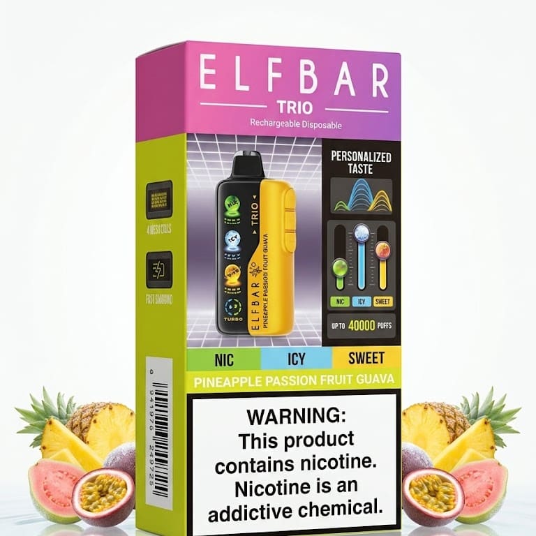 ELFBAR TRIO سحبة سيجارة الفبار 40000 شفطة 50 نيكوتين عدة