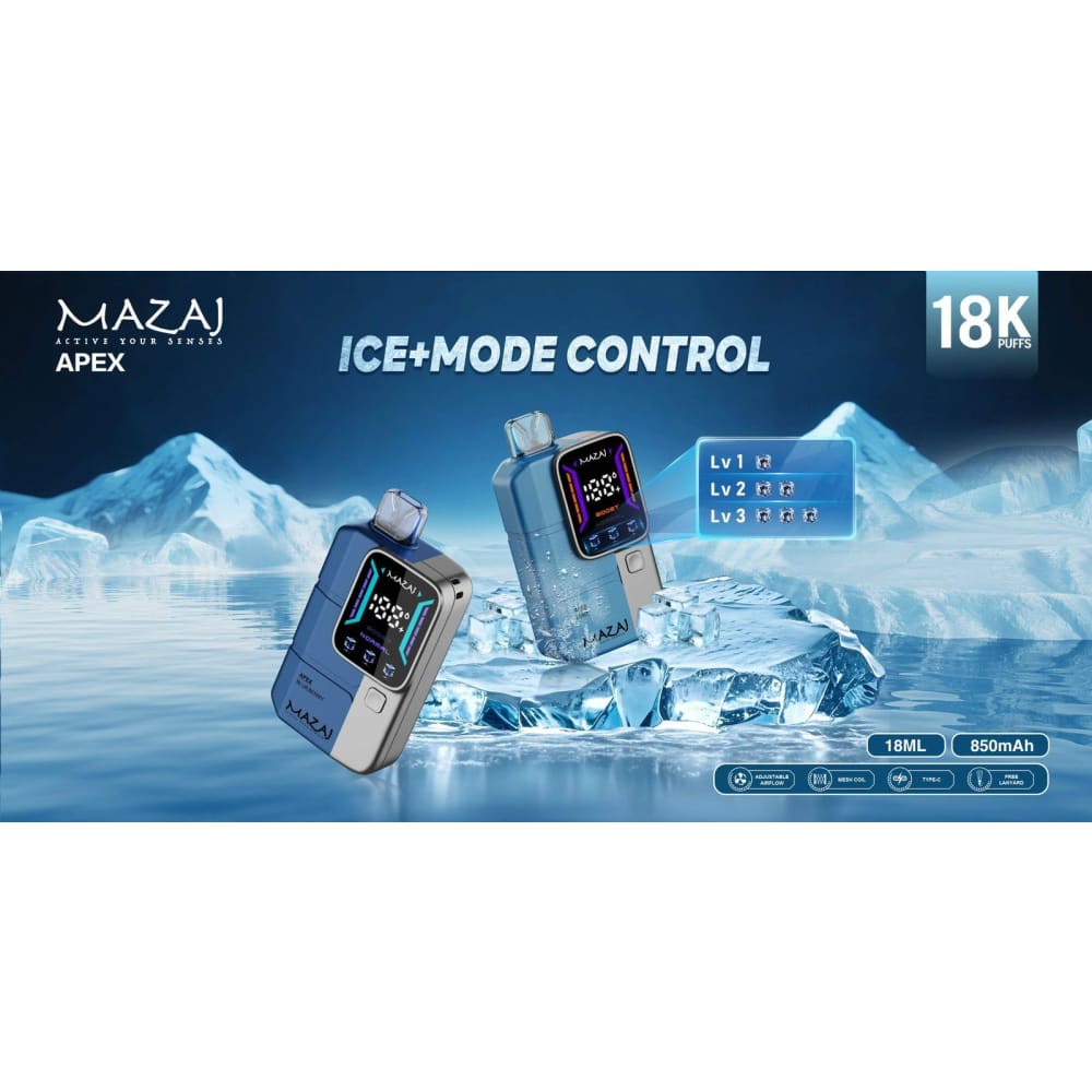 MAZAJ APEX سحبة سيجارة مزاج ابيكس 18000 شفطة 20 نيكوتين عدة