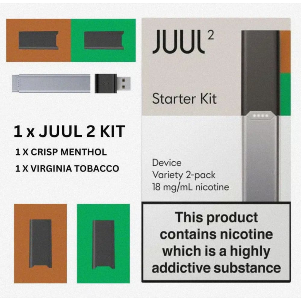 JUUL 2 جهاز سحبة سيجارة جول مع 2 بودات الاصدار الثاني سلفر
