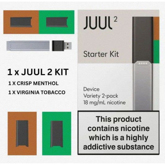 JUUL 2 جهاز سحبة سيجارة جول مع 2 بودات الاصدار الثاني سلفر